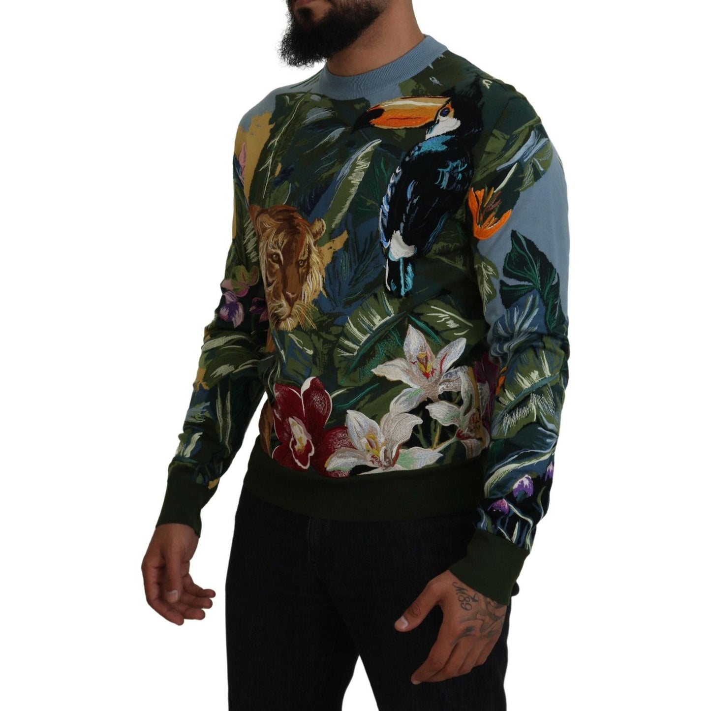 Dolce & Gabbana Multicolor Jungle Wool Pullover Logo Sweater Dolce & Gabbana