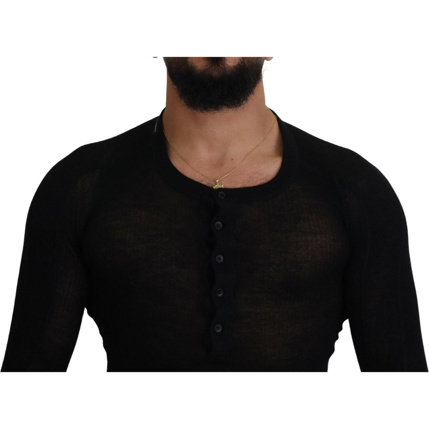 Dolce & Gabbana Black Cashmere Button Pullover Sweater Dolce & Gabbana