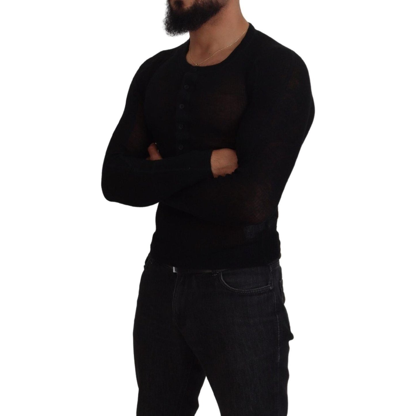 Dolce & Gabbana Black Cashmere Button Pullover Sweater Dolce & Gabbana