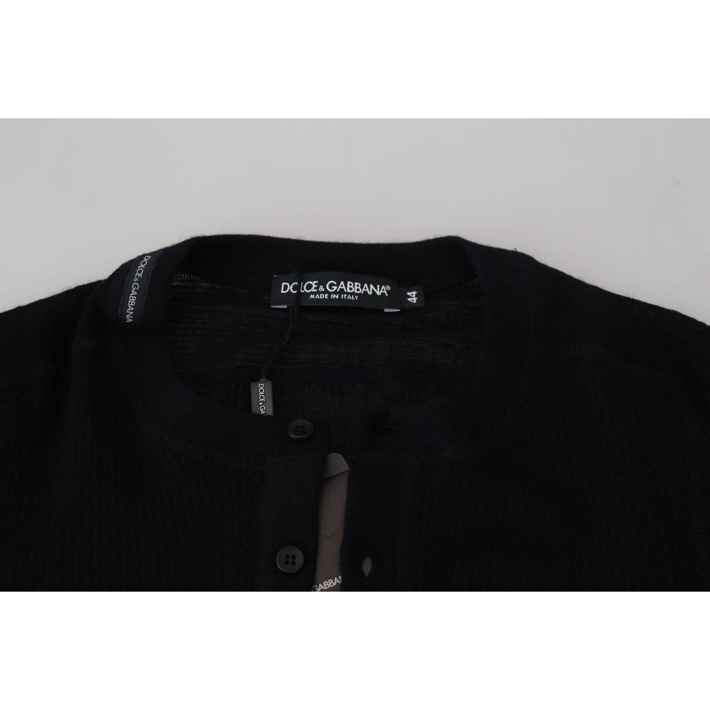 Dolce & Gabbana Black Cashmere Button Pullover Sweater Dolce & Gabbana