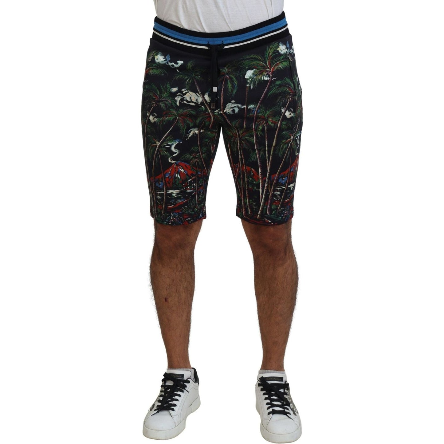 Dolce & Gabbana Black Cotton Volcano Print Casual Shorts Dolce & Gabbana