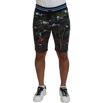 Dolce & Gabbana Black Cotton Volcano Print Casual Shorts Dolce & Gabbana