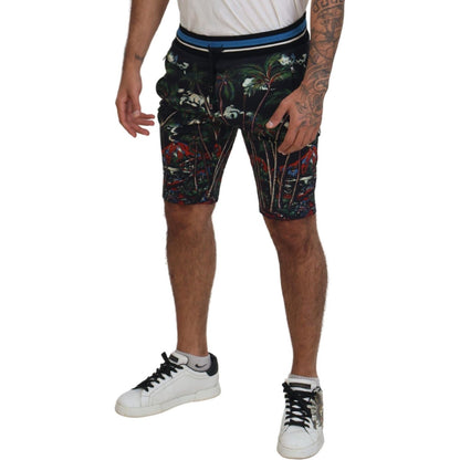 Dolce & Gabbana Black Cotton Volcano Print Casual Shorts Dolce & Gabbana