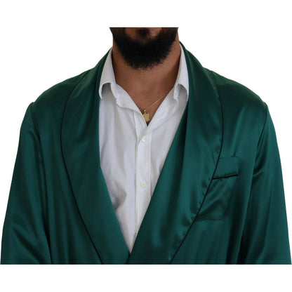 Dolce & Gabbana Green Silk Waist Belt Robe Sleepwear Dolce & Gabbana