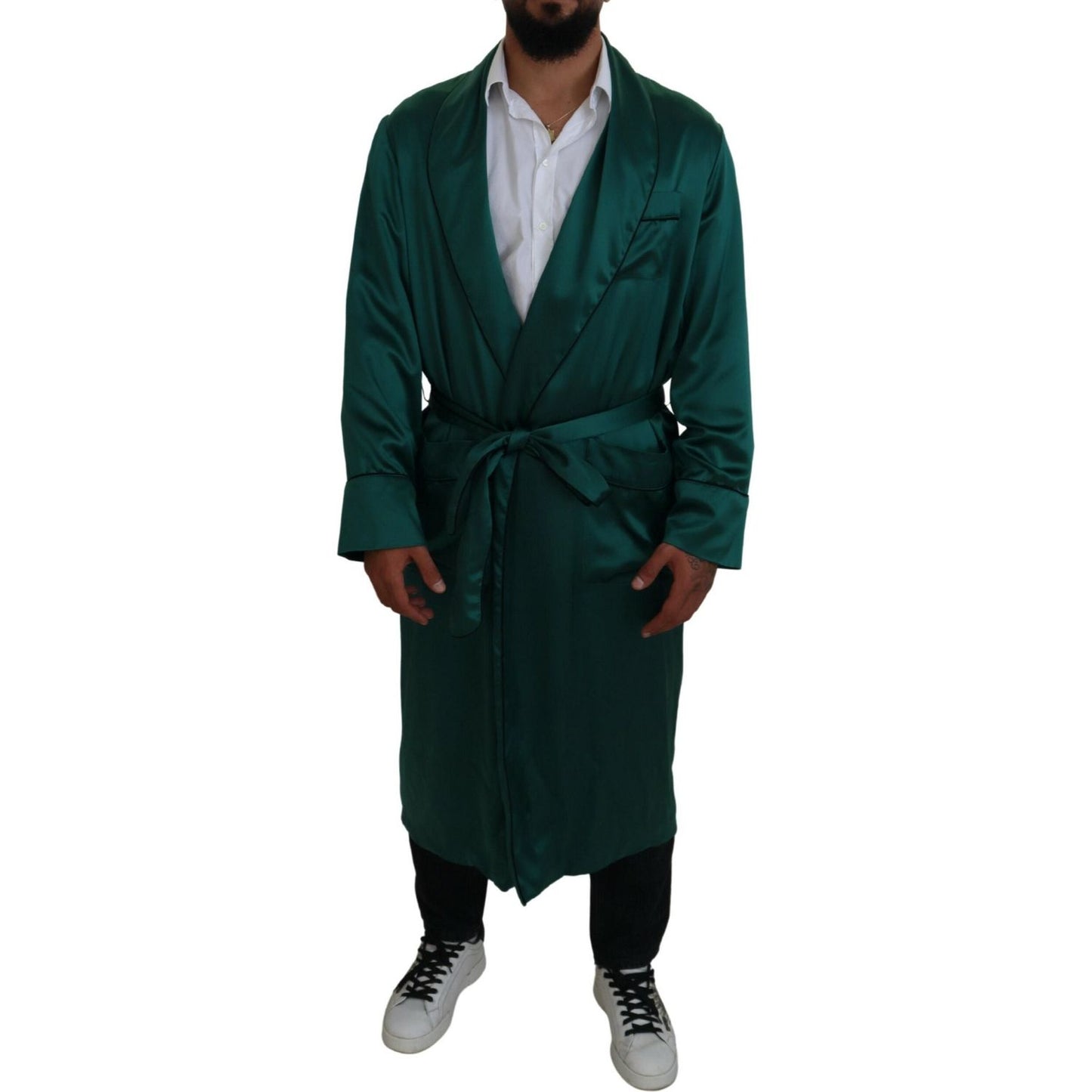 Dolce & Gabbana Green Silk Waist Belt Robe Sleepwear Dolce & Gabbana