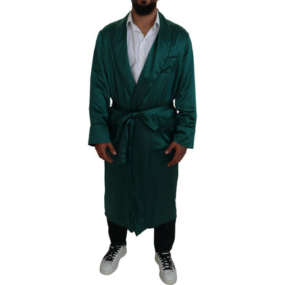 Dolce & Gabbana Green Silk Waist Belt Robe Sleepwear Dolce & Gabbana
