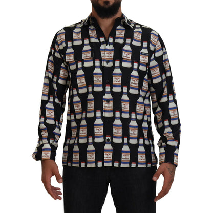 Dolce & Gabbana Black Silk Printed Collared Men Casual Shirt Dolce & Gabbana