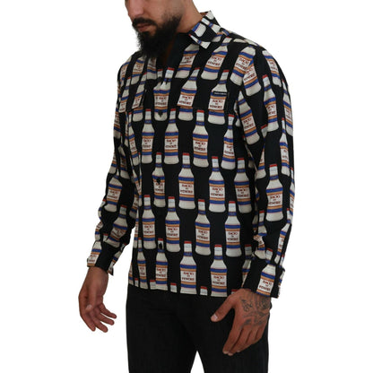 Dolce & Gabbana Black Silk Printed Collared Men Casual Shirt Dolce & Gabbana