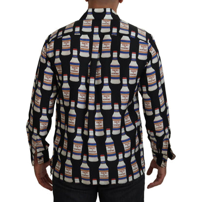 Dolce & Gabbana Black Silk Printed Collared Men Casual Shirt Dolce & Gabbana