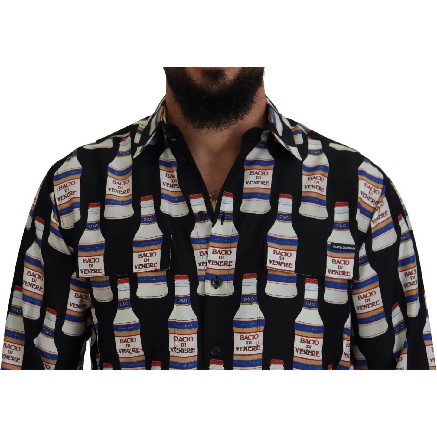 Dolce & Gabbana Black Silk Printed Collared Men Casual Shirt Dolce & Gabbana