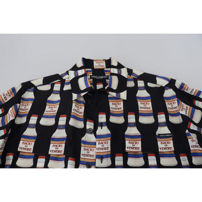 Dolce & Gabbana Black Silk Printed Collared Men Casual Shirt Dolce & Gabbana