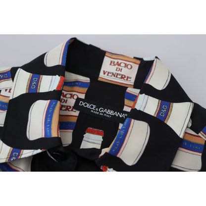 Dolce & Gabbana Black Silk Printed Collared Men Casual Shirt Dolce & Gabbana