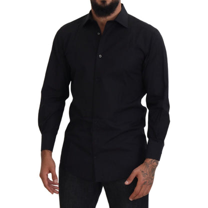 Dolce & Gabbana Black GOLD Cotton Collared Long Sleeve Shirt