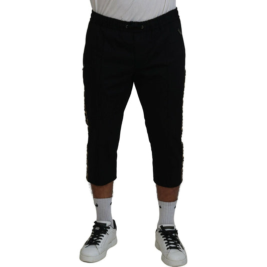 Dolce & Gabbana Black Cotton Elastic Waist DG Logo Cropped Pants Dolce & Gabbana