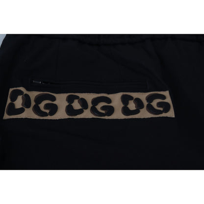 Dolce & Gabbana Black Cotton Elastic Waist DG Logo Cropped Pants Dolce & Gabbana