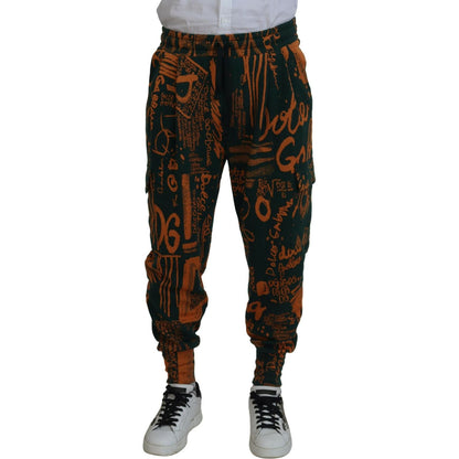 Dolce & Gabbana Multicolor Logo Print Silk Cargo Jogger Pants Dolce & Gabbana