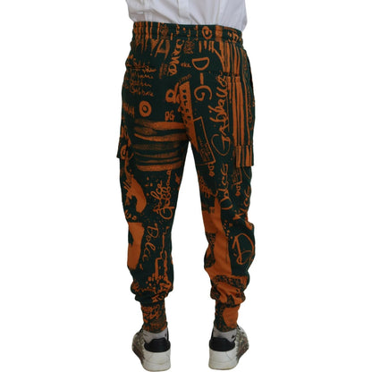 Dolce & Gabbana Multicolor Logo Print Silk Cargo Jogger Pants Dolce & Gabbana