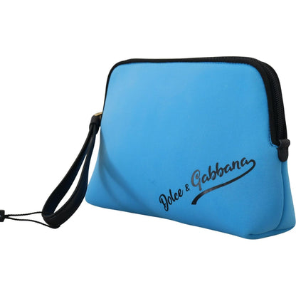 Dolce & Gabbana Blue Logo Print Hand Pouch Leopard Print Toiletry Bag Dolce & Gabbana