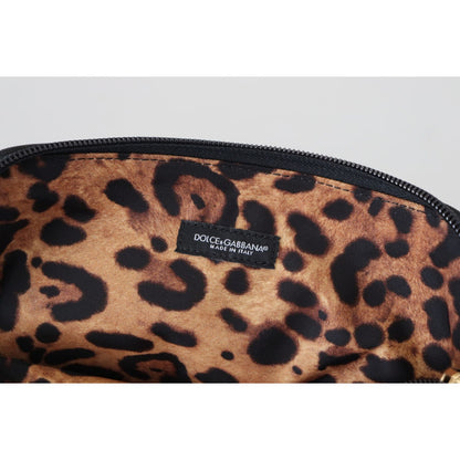 Dolce & Gabbana Blue Logo Print Hand Pouch Leopard Print Toiletry Bag Dolce & Gabbana