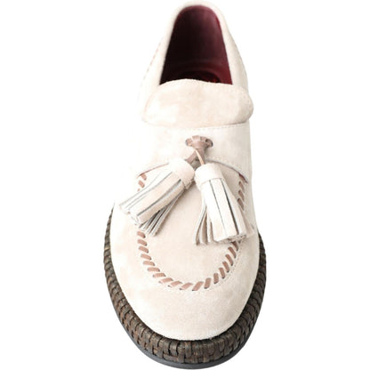 Dolce & Gabbana Ivory Suede Leather Men Espadrille Shoes Dolce & Gabbana