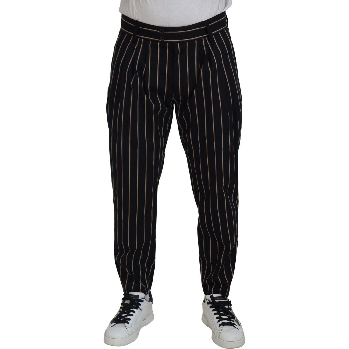 Dolce & Gabbana Black Beige Striped Cotton Stretch Pants Dolce & Gabbana