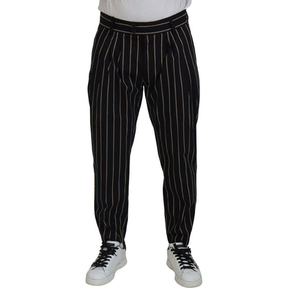 Dolce & Gabbana Black Beige Striped Cotton Stretch Pants Dolce & Gabbana