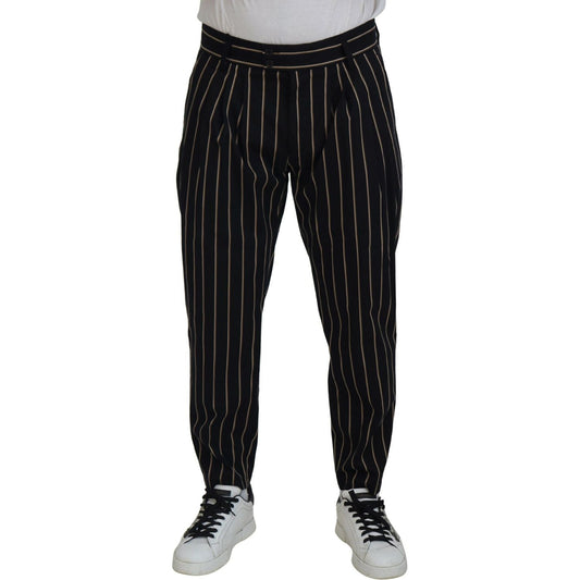 Dolce & Gabbana Black Beige Striped Cotton Stretch Pants Dolce & Gabbana