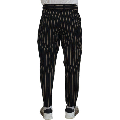Dolce & Gabbana Black Beige Striped Cotton Stretch Pants Dolce & Gabbana