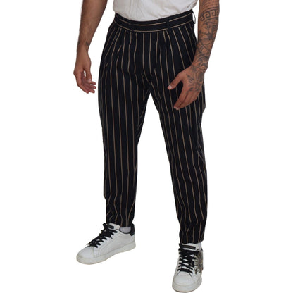 Dolce & Gabbana Black Beige Striped Cotton Stretch Pants Dolce & Gabbana