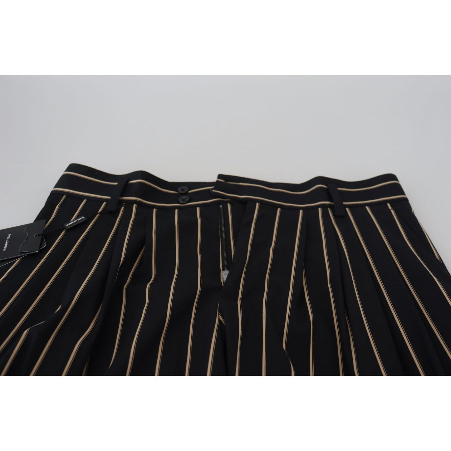 Dolce & Gabbana Black Beige Striped Cotton Stretch Pants Dolce & Gabbana