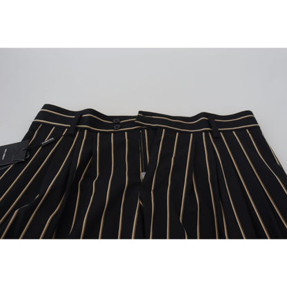 Dolce & Gabbana Black Beige Striped Cotton Stretch Pants Dolce & Gabbana