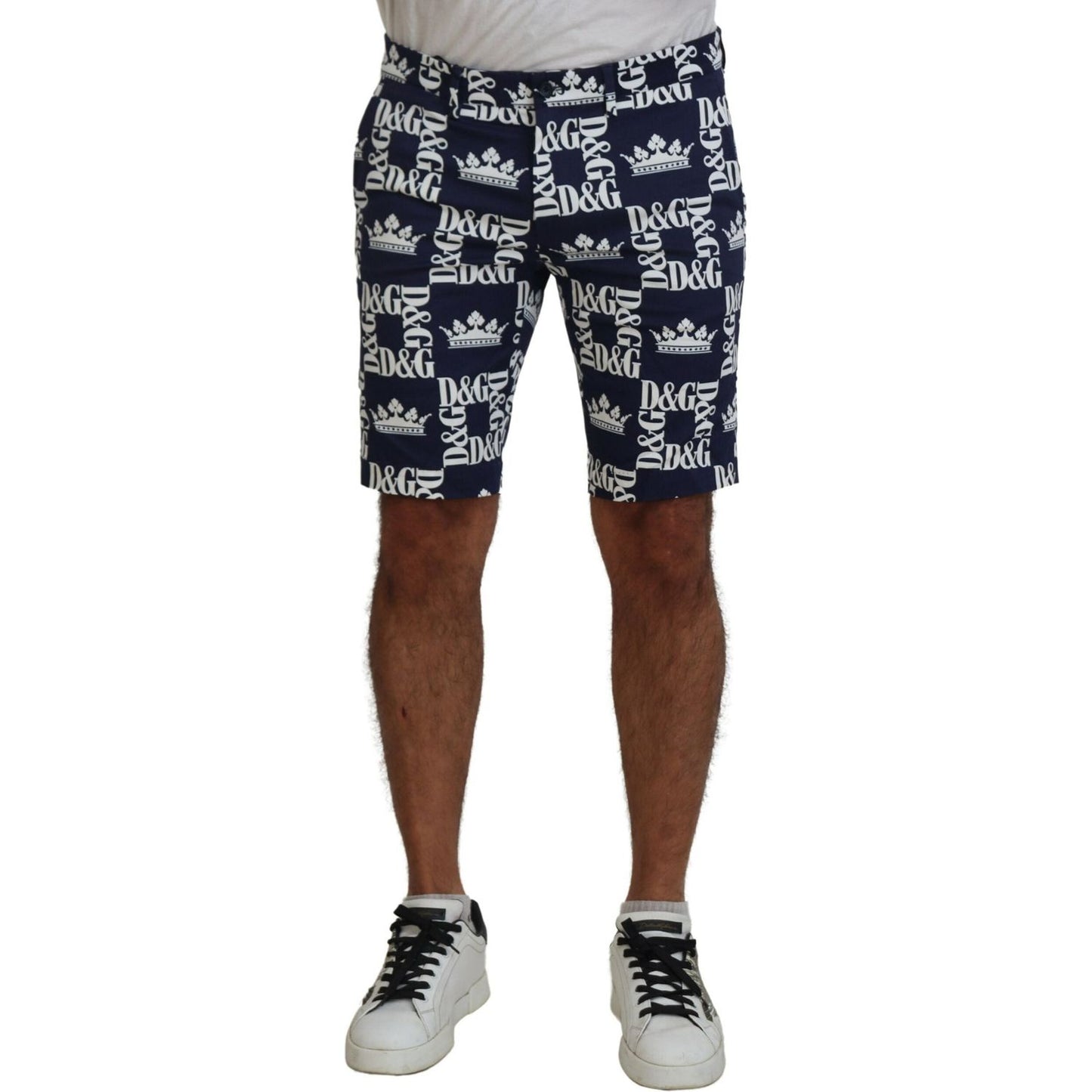 Dolce & Gabbana Blue Logo Print Cotton Chinos Shorts Dolce & Gabbana