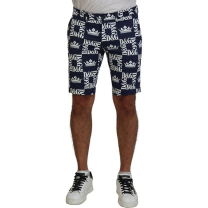 Dolce & Gabbana Blue Logo Print Cotton Chinos Shorts Dolce & Gabbana