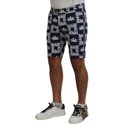 Dolce & Gabbana Blue Logo Print Cotton Chinos Shorts Dolce & Gabbana
