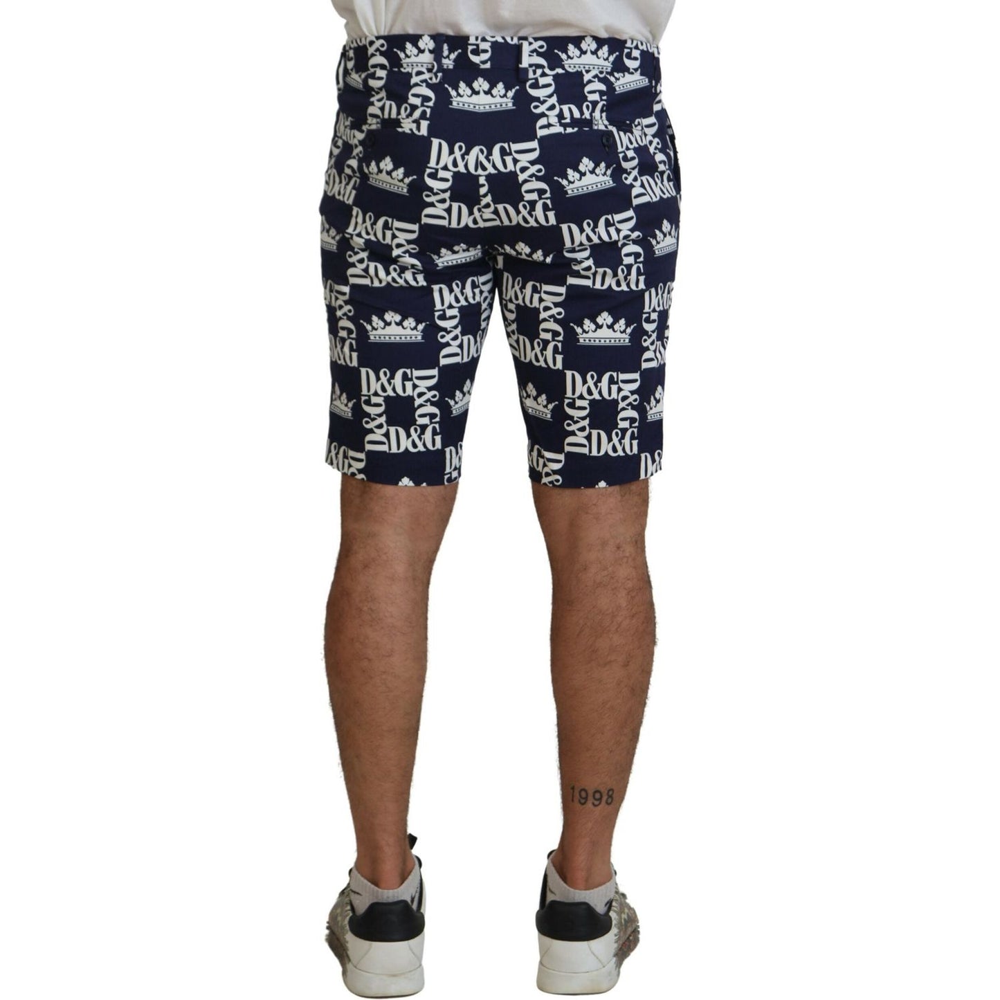 Dolce & Gabbana Blue Logo Print Cotton Chinos Shorts Dolce & Gabbana