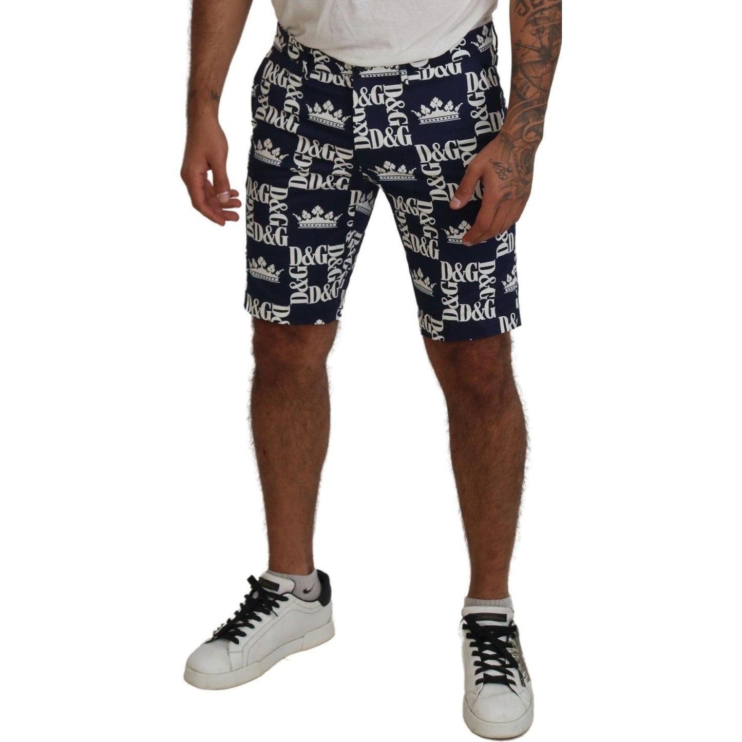 Dolce & Gabbana Blue Logo Print Cotton Chinos Shorts Dolce & Gabbana