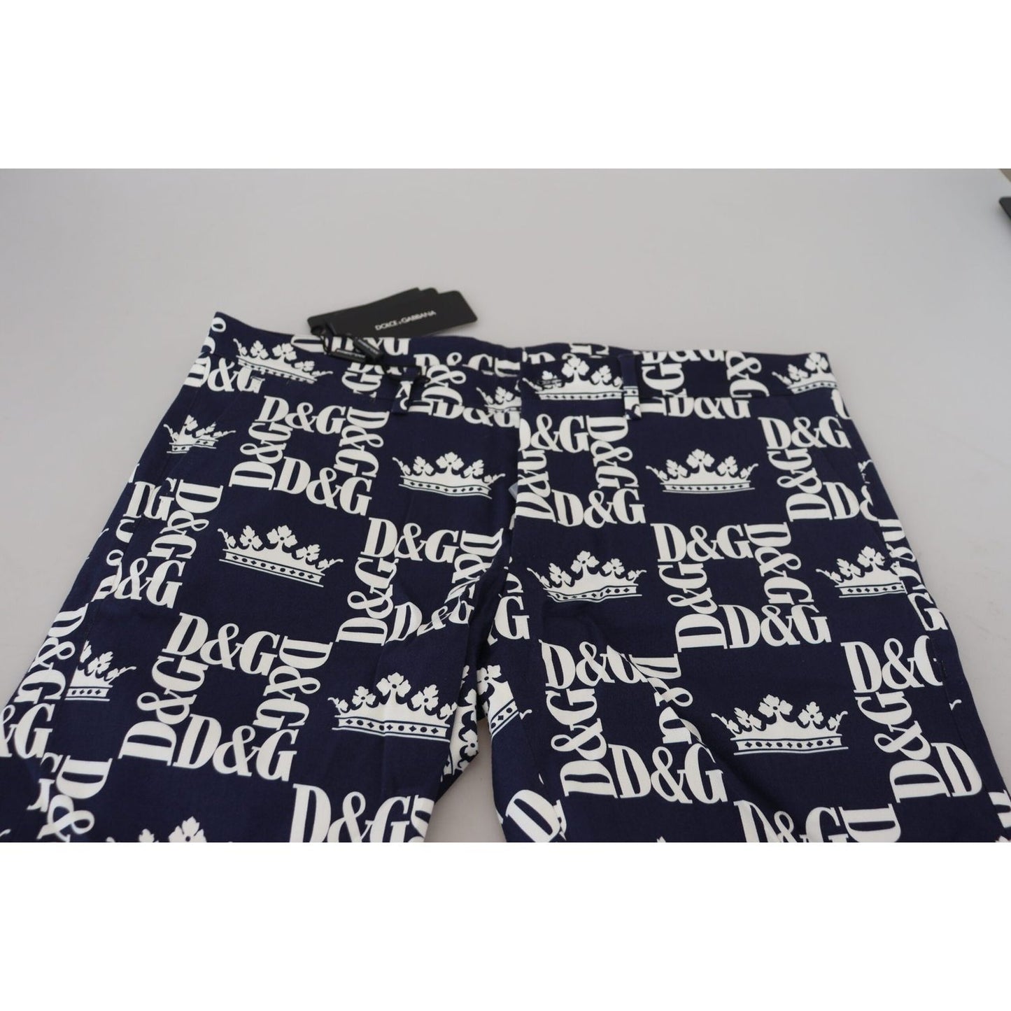 Dolce & Gabbana Blue Logo Print Cotton Chinos Shorts Dolce & Gabbana