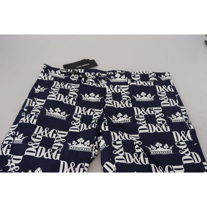 Dolce & Gabbana Blue Logo Print Cotton Chinos Shorts Dolce & Gabbana