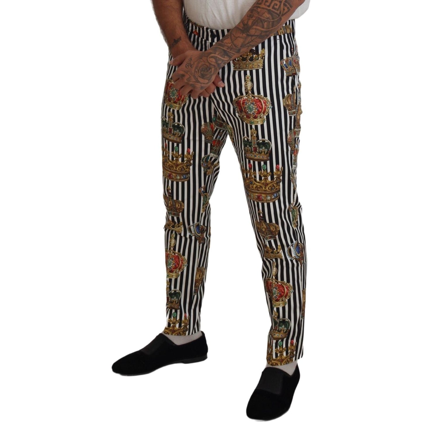 Dolce & Gabbana White Cotton Stretch Crown Trouser Pants Dolce & Gabbana