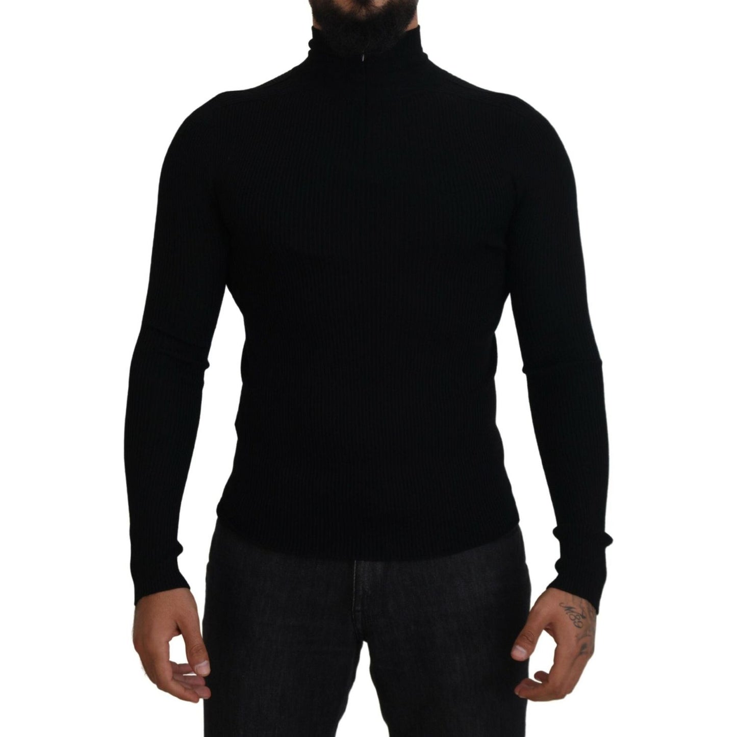 Dolce & Gabbana Black Half Zip Turtleneck Pullover Sweater Dolce & Gabbana