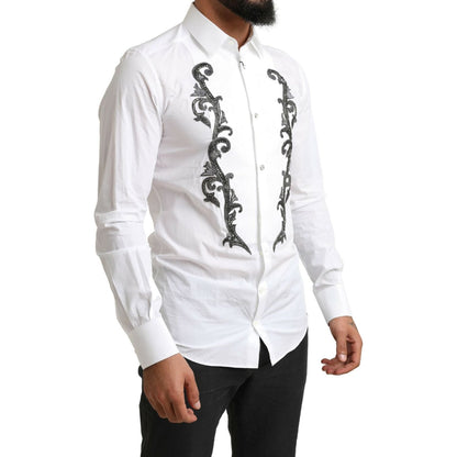 Dolce & Gabbana White Tuxedo Slim Fit Baroque Shirt Dolce & Gabbana