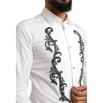 Dolce & Gabbana White Tuxedo Slim Fit Baroque Shirt Dolce & Gabbana