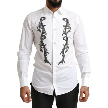 Dolce & Gabbana White Tuxedo Slim Fit Baroque Shirt Dolce & Gabbana