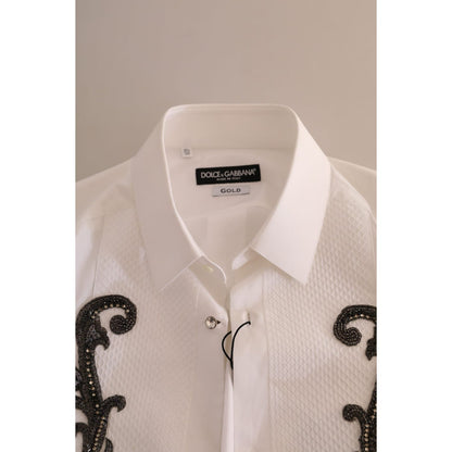 Dolce & Gabbana White Tuxedo Slim Fit Baroque Shirt Dolce & Gabbana