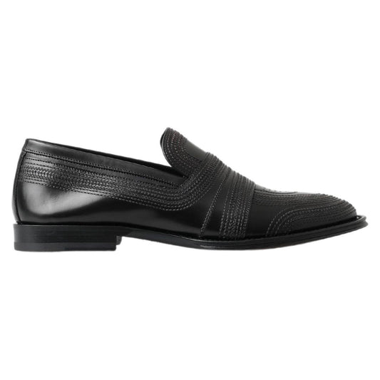 Dolce & Gabbana Black Leather Slipper Loafers Stitched Shoes Dolce & Gabbana