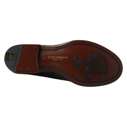 Dolce & Gabbana Black Leather Slipper Loafers Stitched Shoes Dolce & Gabbana