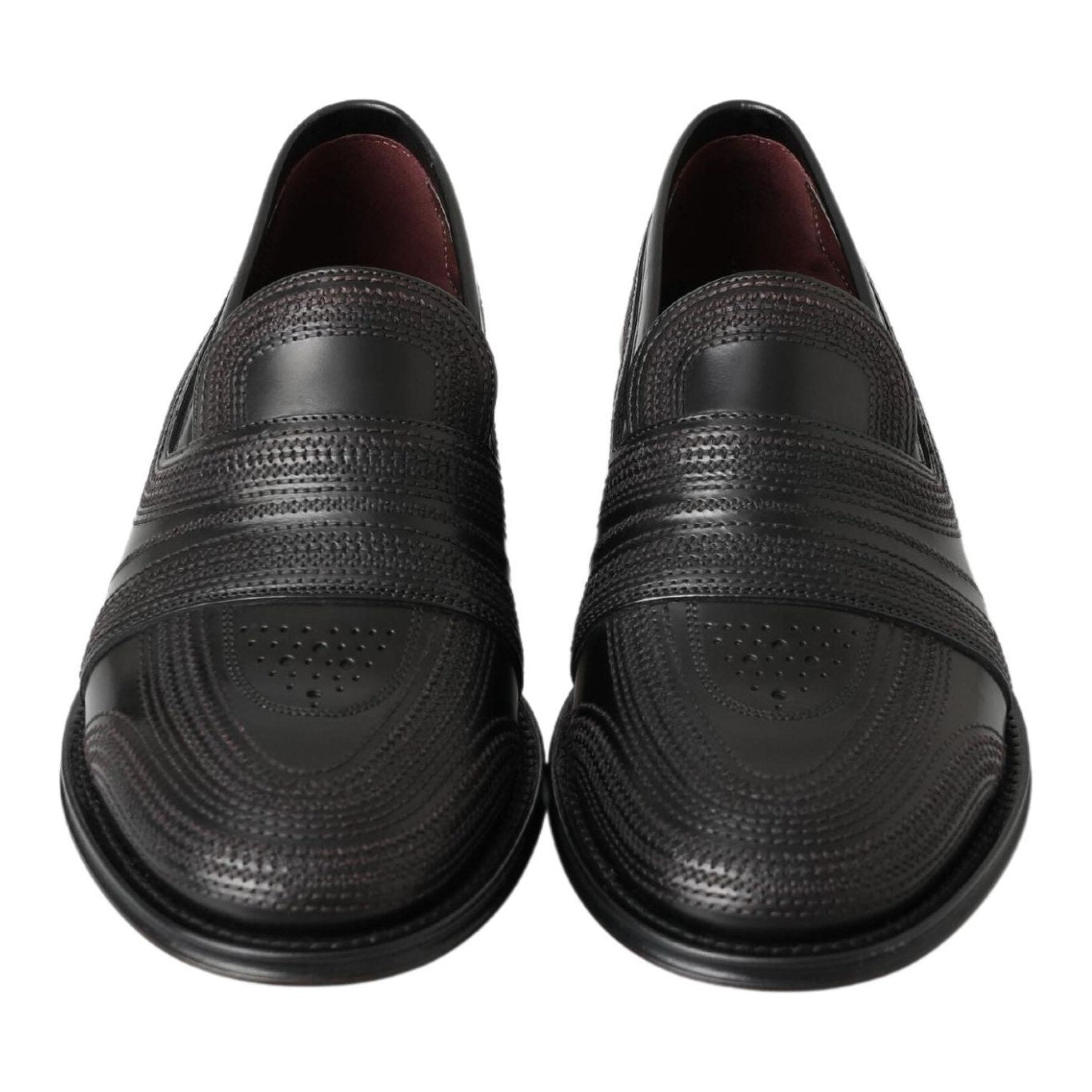 Dolce & Gabbana Black Leather Slipper Loafers Stitched Shoes Dolce & Gabbana