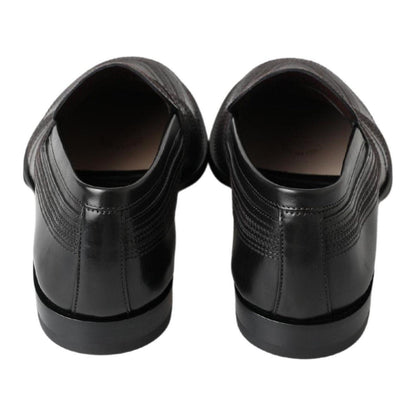 Dolce & Gabbana Black Leather Slipper Loafers Stitched Shoes Dolce & Gabbana