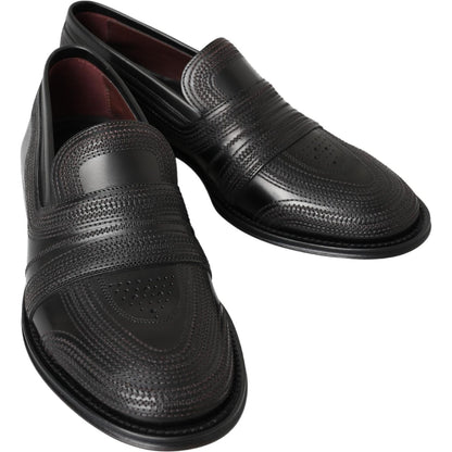 Dolce & Gabbana Black Leather Slipper Loafers Stitched Shoes Dolce & Gabbana