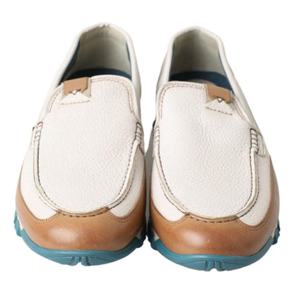 Dolce & Gabbana White Leather Loafers Moccasins Shoes Dolce & Gabbana